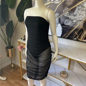 SHEIN Black Strapless Ruched Dress